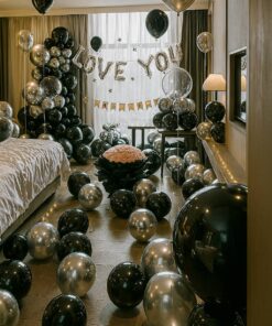 黑金風 I LOVE YOU 求婚驚喜氣球佈置