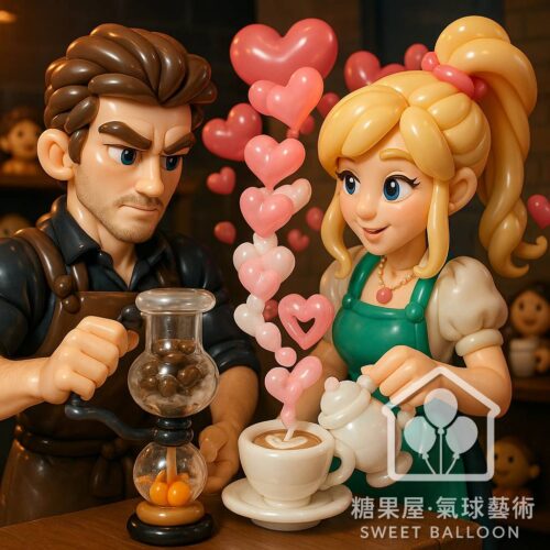 情侶咖啡廳氣球造型公仔